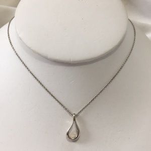 JR880 Tiffany & Co. SS Elsa Peretti Open Teardrop Pendant Necklace 16" 2.3g